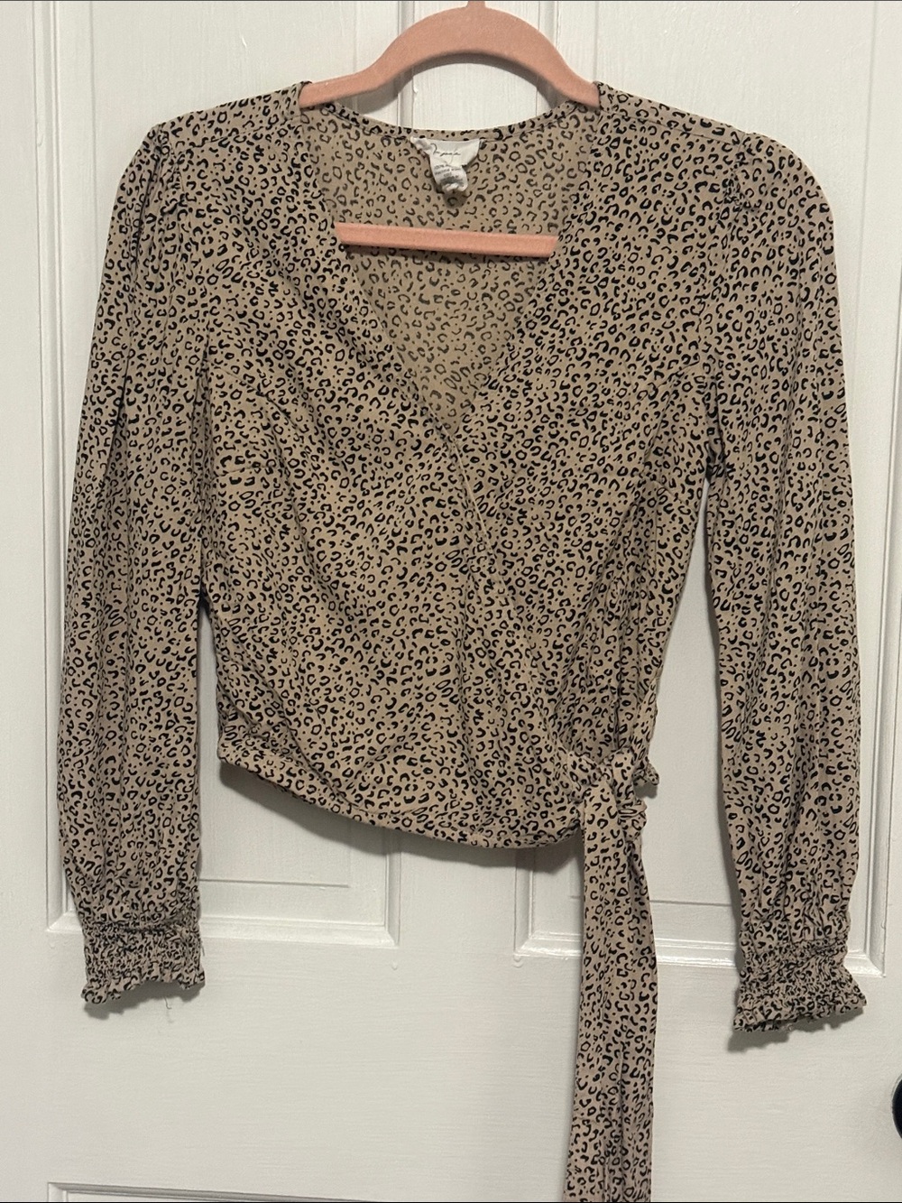 Japna Beige Leopard-Print Wrap Blouse